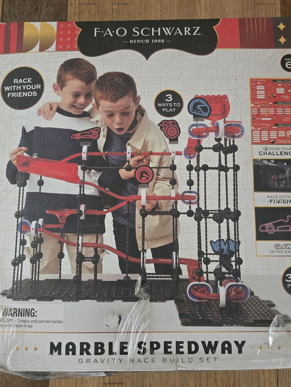 FAO Schwarz Marble Speedway Gravity Race Build Set - Red and Black